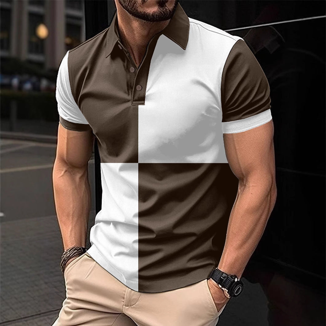 Men's Casual Sports Short Sleeve Color Stitching Turnover Neck Polo Shirt