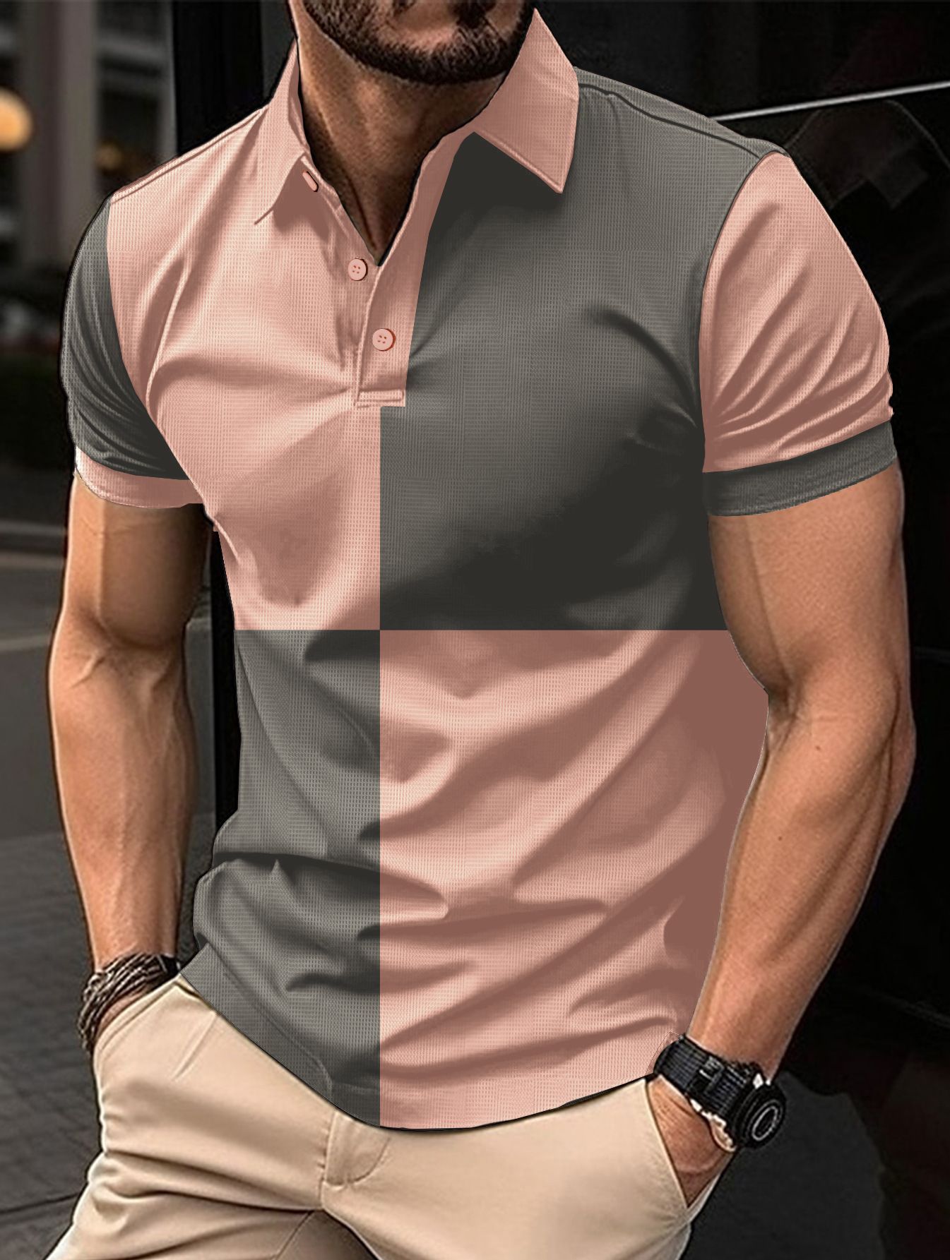 Men's Casual Sports Short Sleeve Color Stitching Turnover Neck Polo Shirt