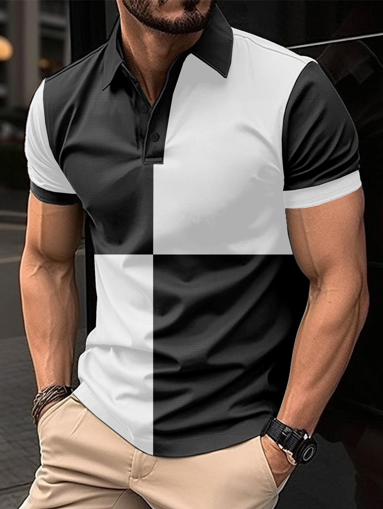 Men's Casual Sports Short Sleeve Color Stitching Turnover Neck Polo Shirt