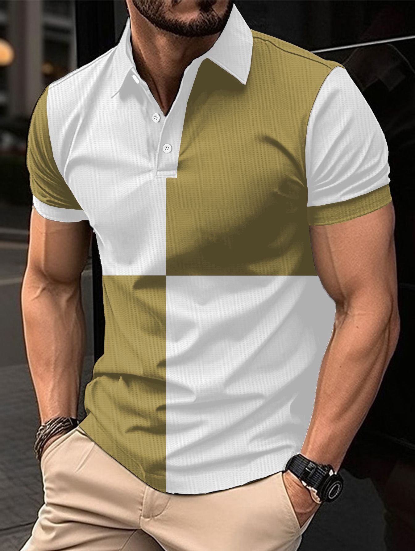 Men's Casual Sports Short Sleeve Color Stitching Turnover Neck Polo Shirt