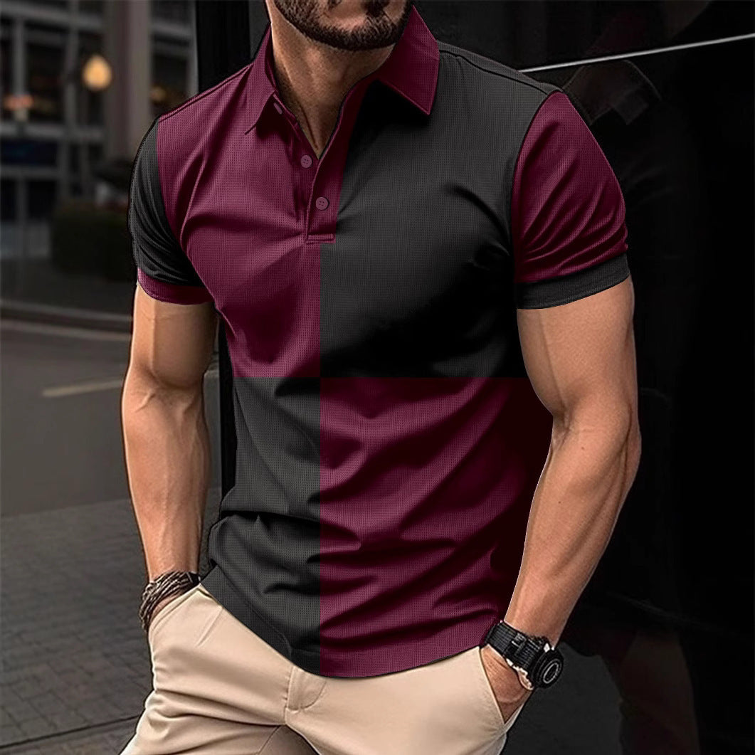 Men's Casual Sports Short Sleeve Color Stitching Turnover Neck Polo Shirt