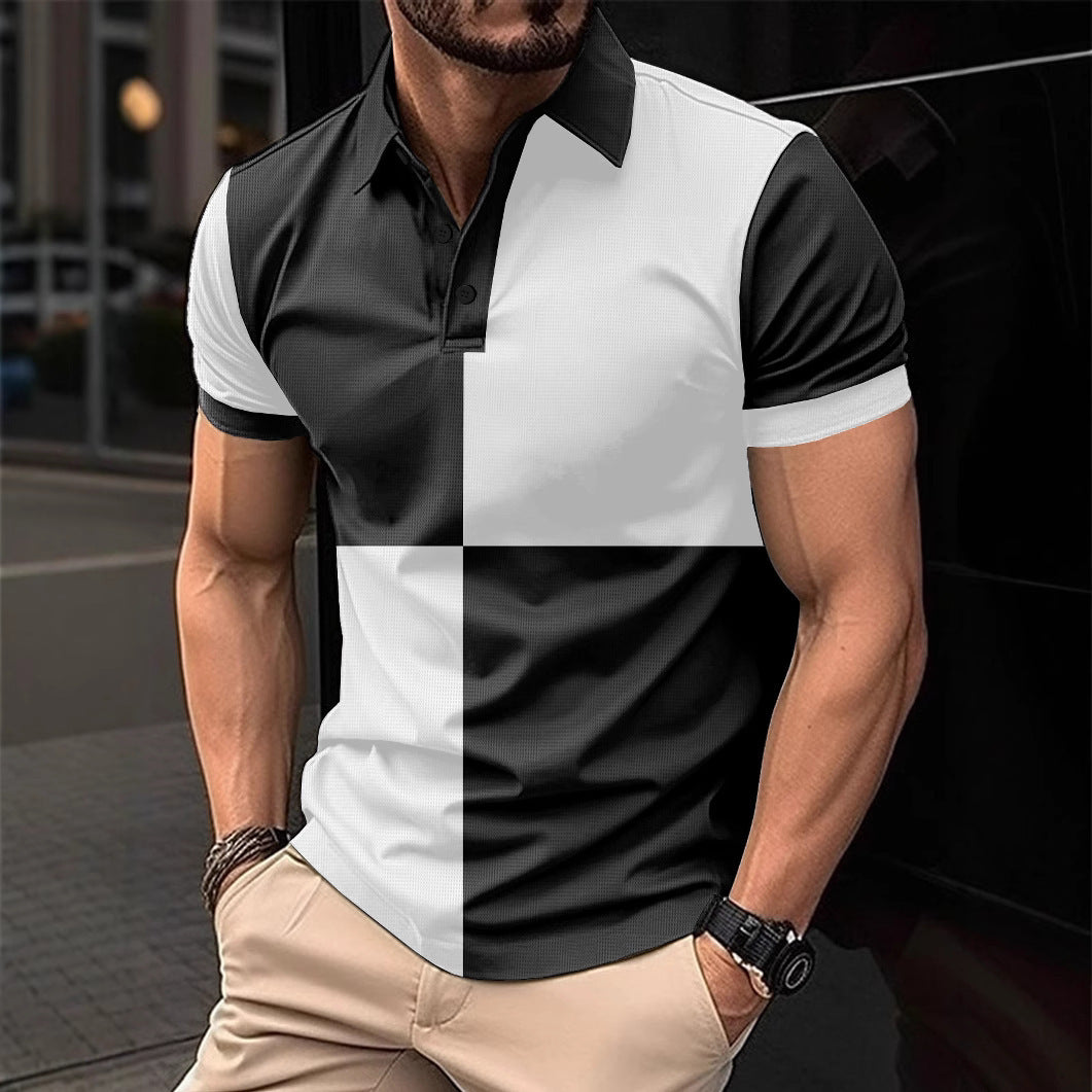 Men's Casual Sports Short Sleeve Color Stitching Turnover Neck Polo Shirt