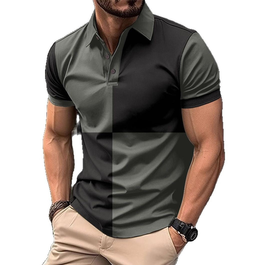 Men's Casual Sports Short Sleeve Color Stitching Turnover Neck Polo Shirt