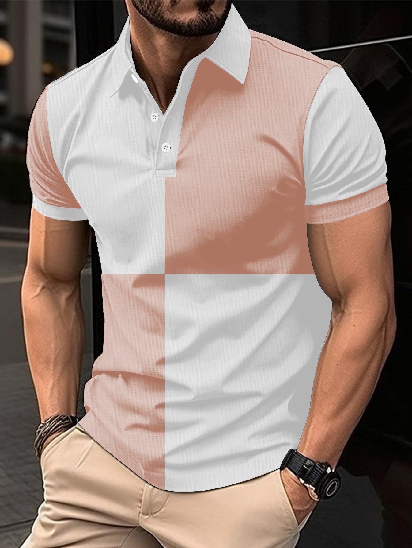 Men's Casual Sports Short Sleeve Color Stitching Turnover Neck Polo Shirt