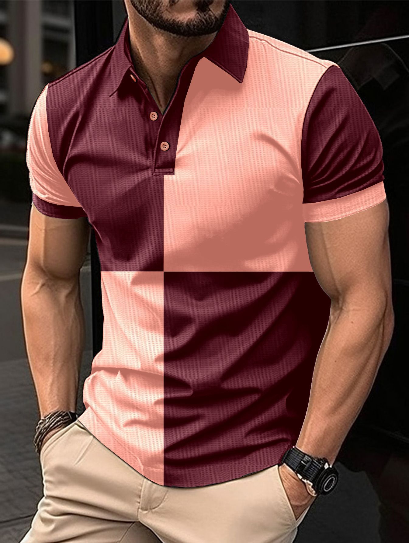 Men's Casual Sports Short Sleeve Color Stitching Turnover Neck Polo Shirt