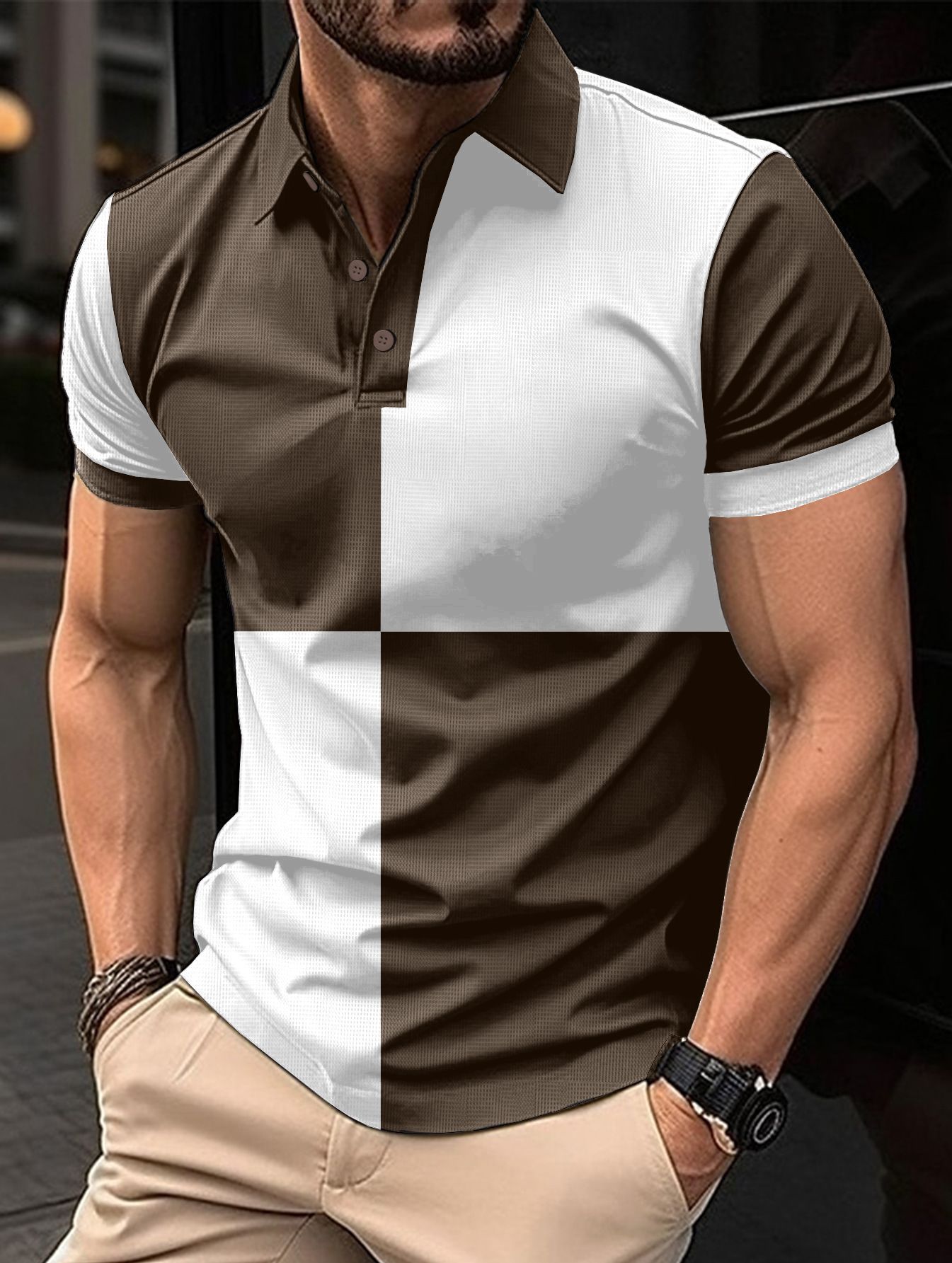 Men's Casual Sports Short Sleeve Color Stitching Turnover Neck Polo Shirt