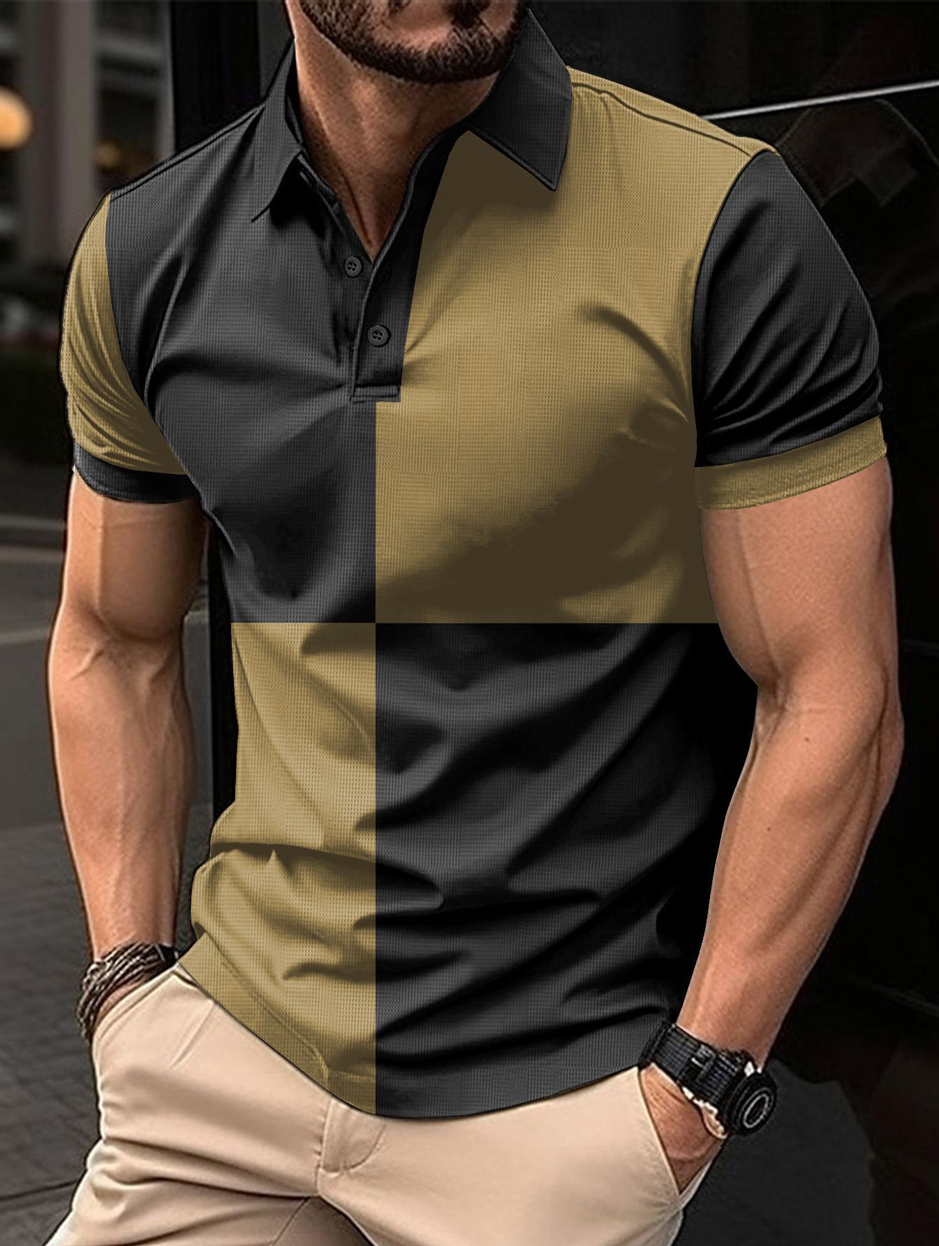 Men's Casual Sports Short Sleeve Color Stitching Turnover Neck Polo Shirt