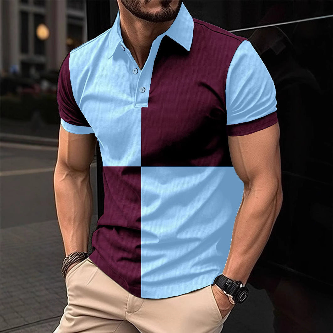 Men's Casual Sports Short Sleeve Color Stitching Turnover Neck Polo Shirt